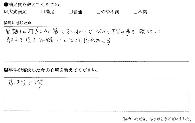 常にていねいで分かりずらい事も親切に教えて頂きお願いしてとても良かったです