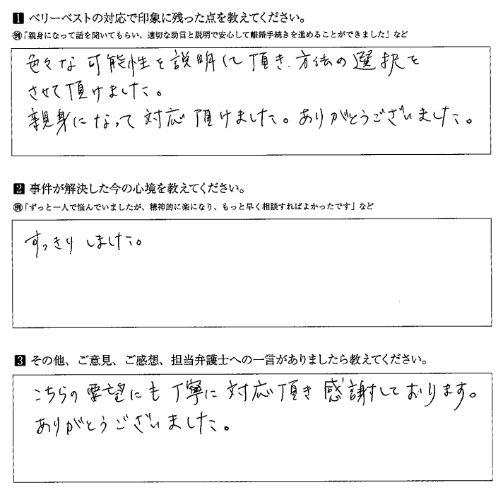 色々な可能性を説明いただき、方法の選択をすることができました。